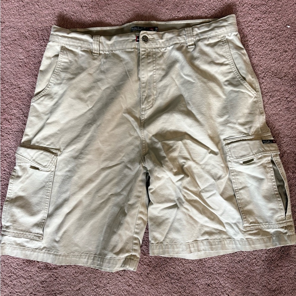 Quiksilver Mens Khaki‎ Cargo Shorts Size 38 Tan Cotton Twill Utility Pockets